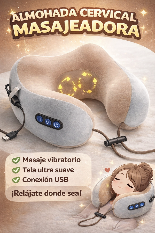 NeckRelax™ Almohada Cervical Vibratoria con Masajeador USB — Recargable