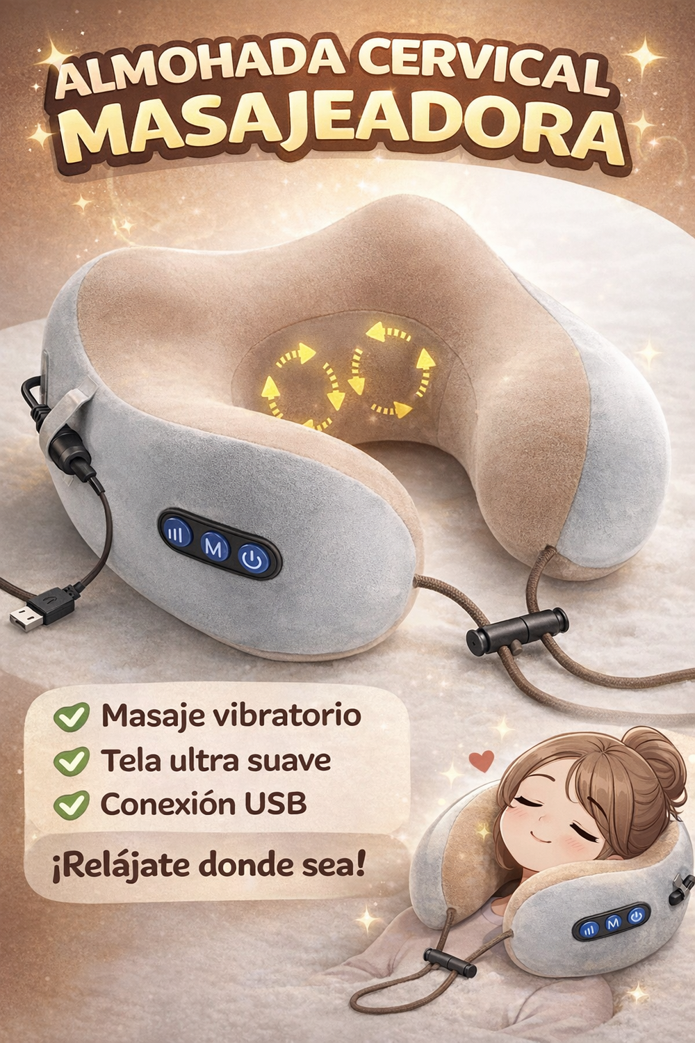 NeckRelax™ Almohada Cervical Vibratoria con Masajeador USB — Recargable