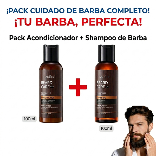 SandorBeard™ Kit Barba con Shámpoo y Acondicionador de Sándalo — Pack 2 Unidades