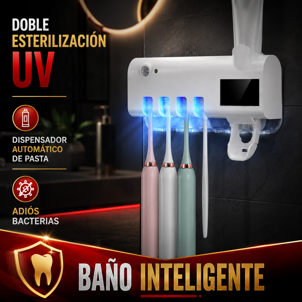 PureGuard™ Esterilizador UV de Cepillos con Dispensador de Pasta